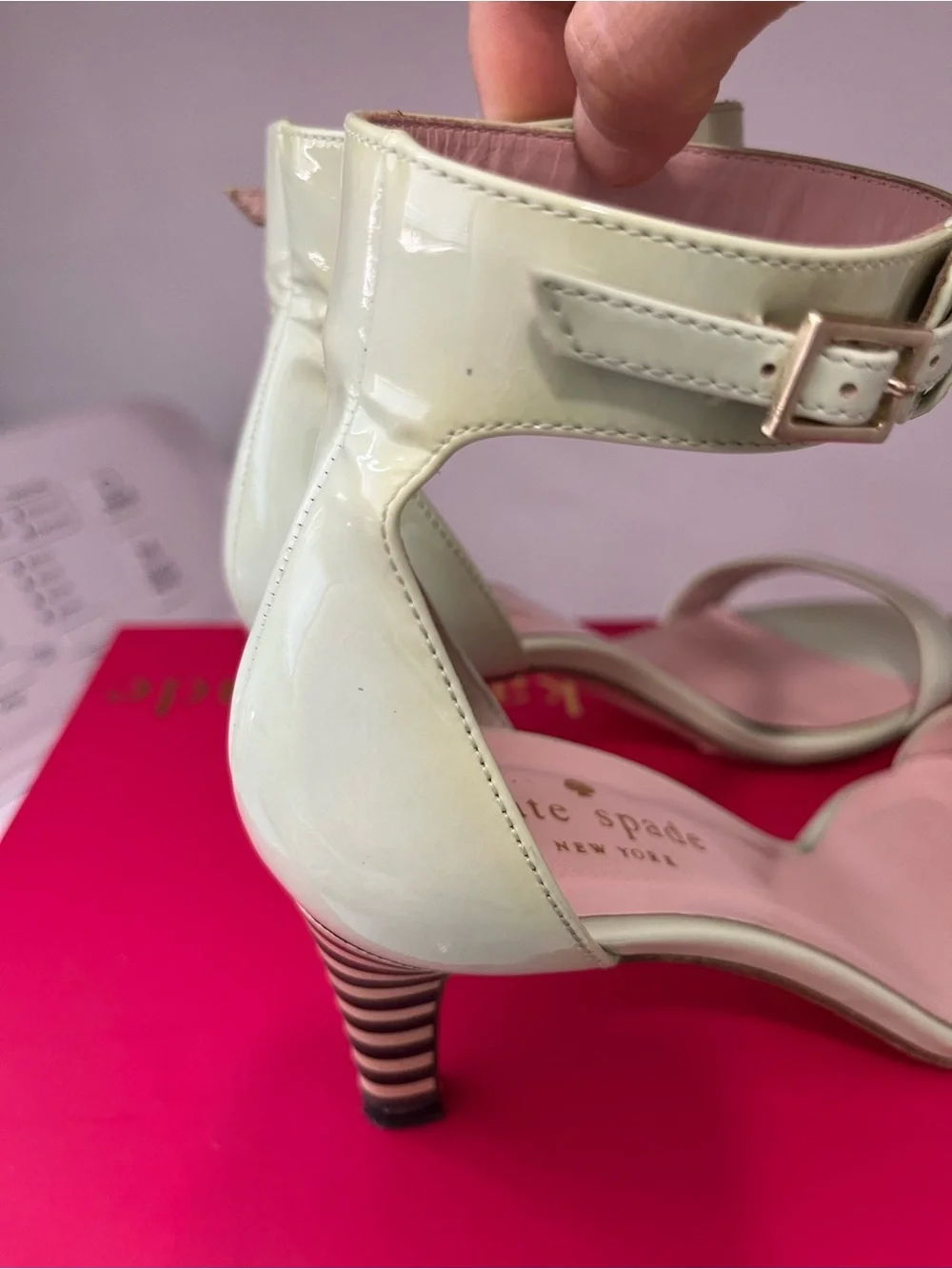 Kate Spade Elsa Mint Green with Black Striped Heels Sz 6B